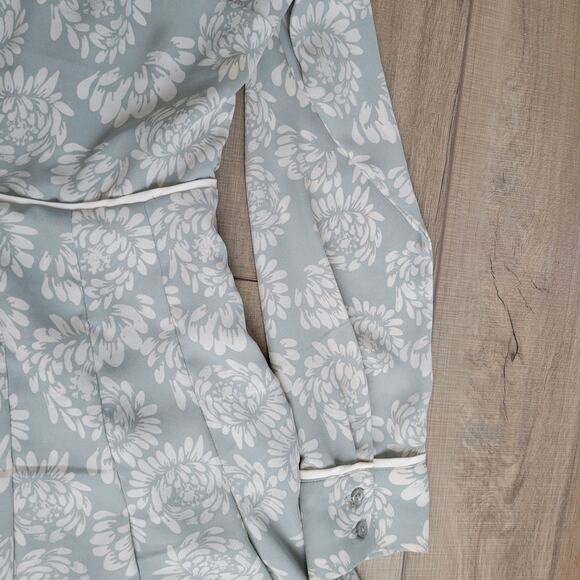 Downeast Collared Pleated Long Sleeve Button Floral Sage Green Dress Women Sz M - Picture 9 of 12